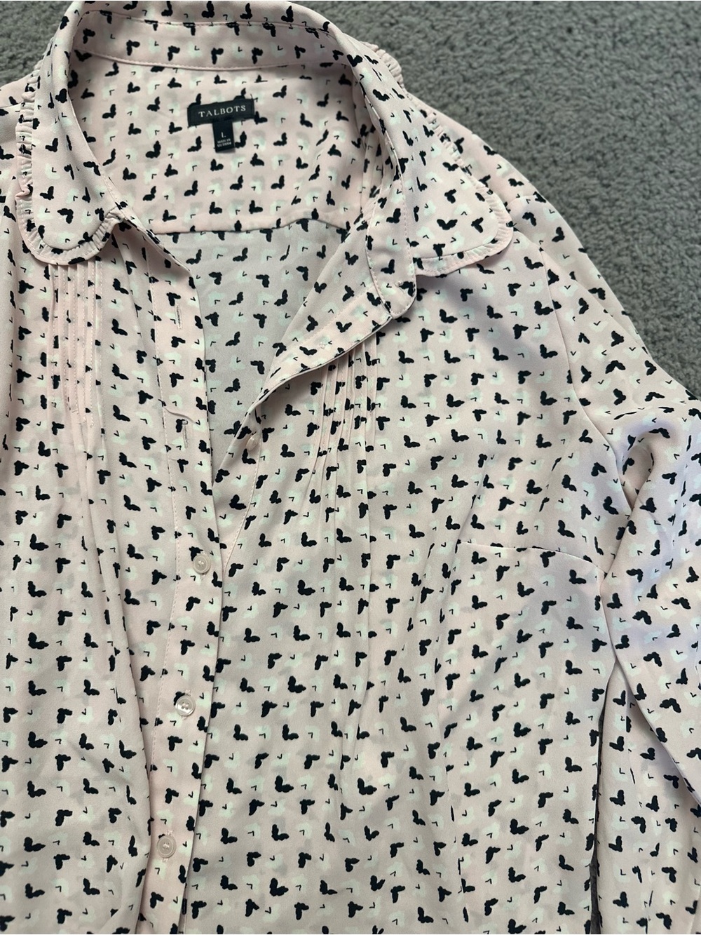 Talbots Light Pink Button-Down Shirt with Black Heart Motif